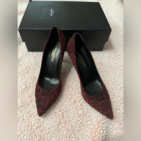 Saint Laurent red Leopard Print Pointed Pumps - Rare Luxury Statement Heels - Picture 4 of 13